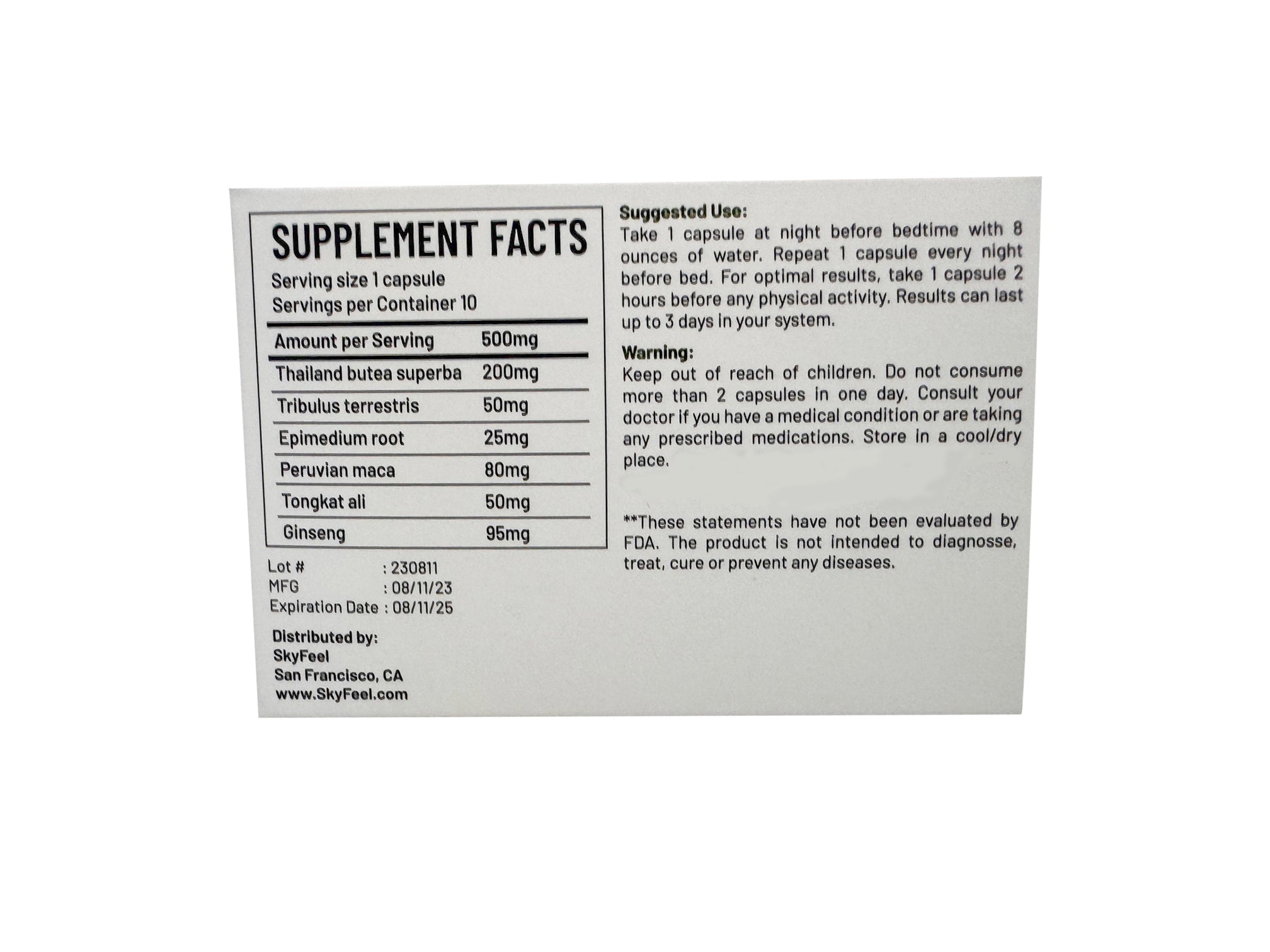 Skyfeel - Male Supplement for Endurance, Vitality, Energy (10 Count Per Pack)